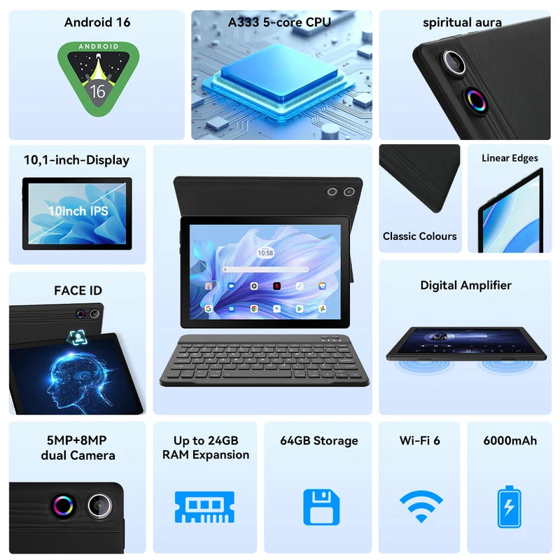 10.1 Inch Android Octa Core Tablet 24GB RAM 64GB Storage 8MP Camera Support TF Card