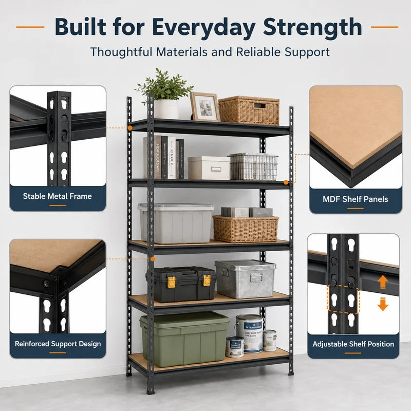 5-Tier Metal Garage Storage Shelving Unit with MDF Shelves and Hardware