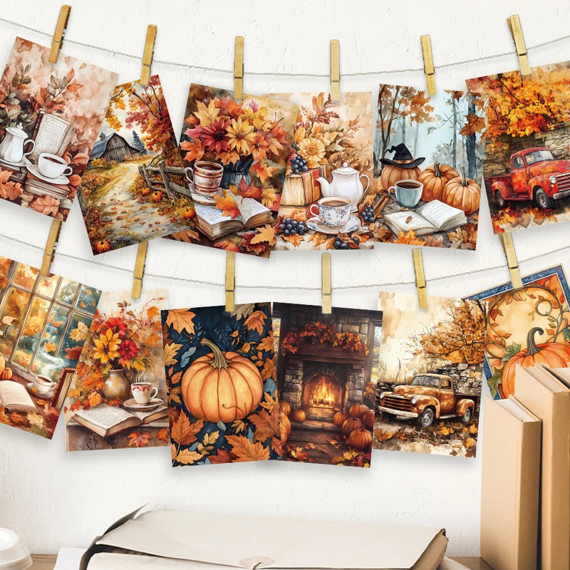 Autumn Fairy Tale Postcards Set of 32 - Harvest Season Greeting & DIY Cards