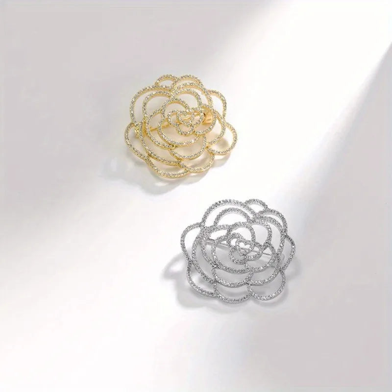 Elegant Lady Crystal Flower Brooch Pin High-End Jewelry Accessory