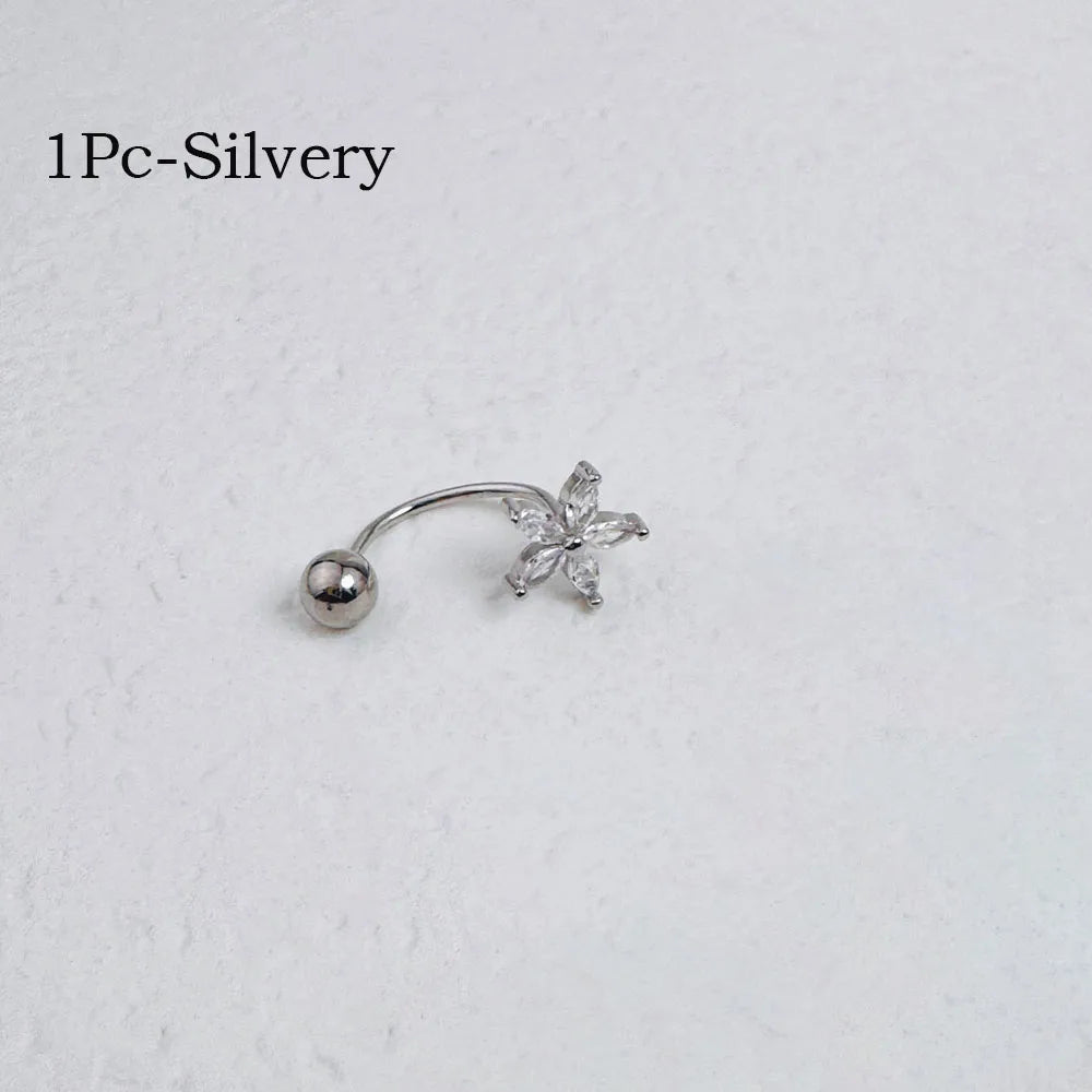 Zircon Flower-Shaped Nose Ring - 14K Gold Plated Stainless Steel Piercing Jewelry for Women