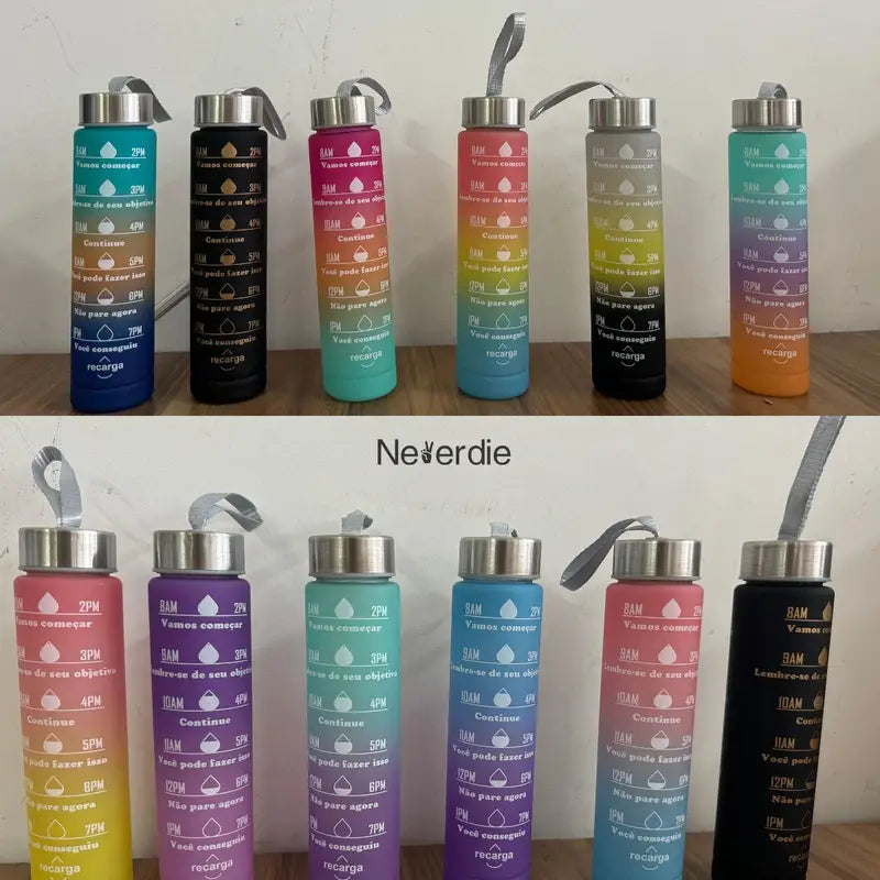 300ml Motivational Water Bottle with Capacity Markers and Wide Mouth - Multi Color