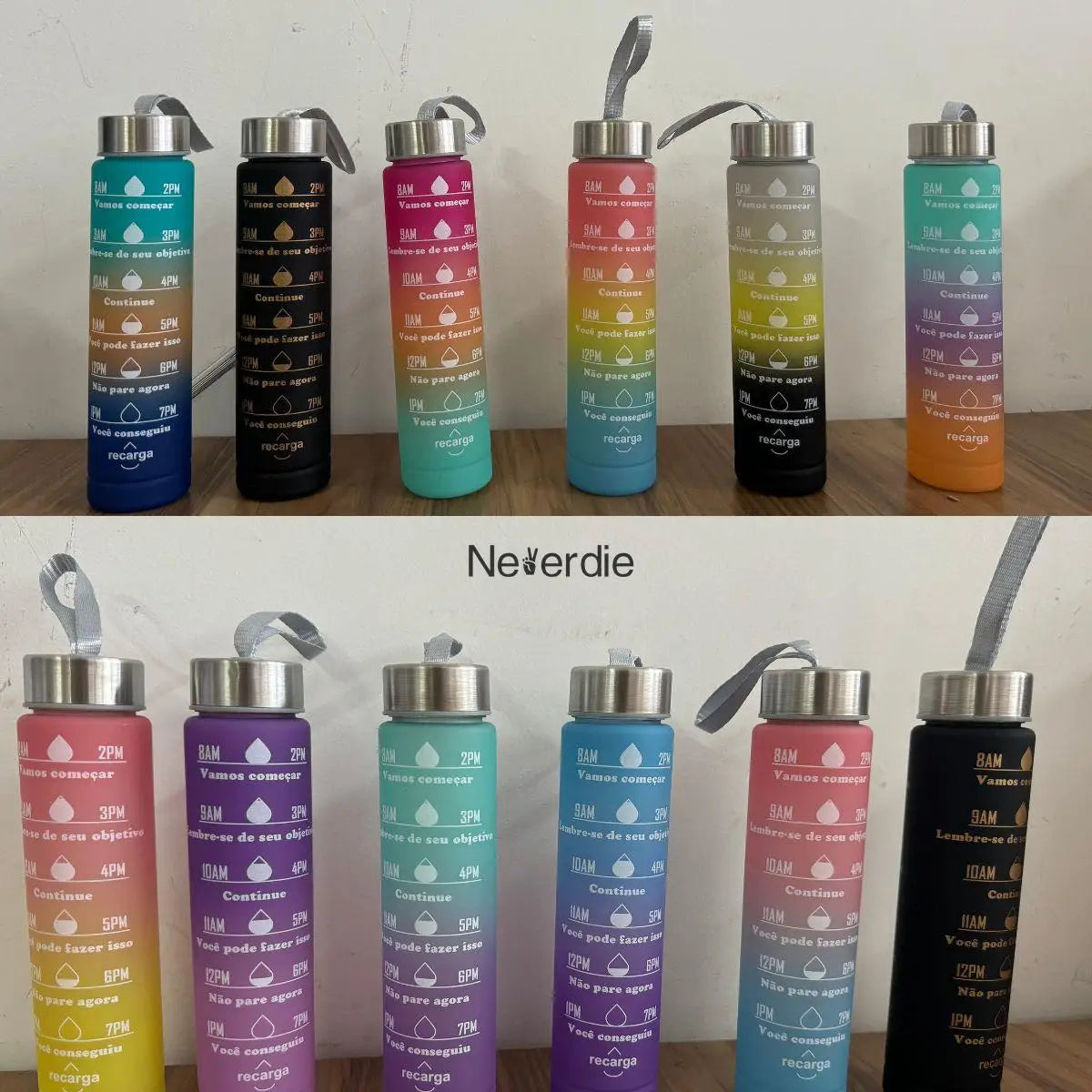 300ml Motivational Water Bottle with Capacity Markers and Wide Mouth - Multi Color