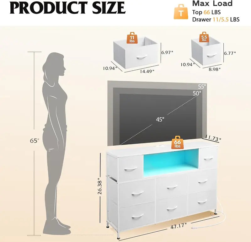 LED TV Stand with 8 Drawers for 55 Inch TV, Multi-Color RGB Lighting