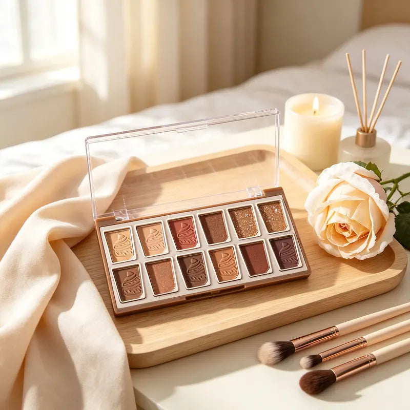 12 Colors Eyeshadow Palette Matte & Shimmer Creamy Powder with Dessert Embossed Pattern, Long Lasting Waterproof Makeup for Daily & Party Looks