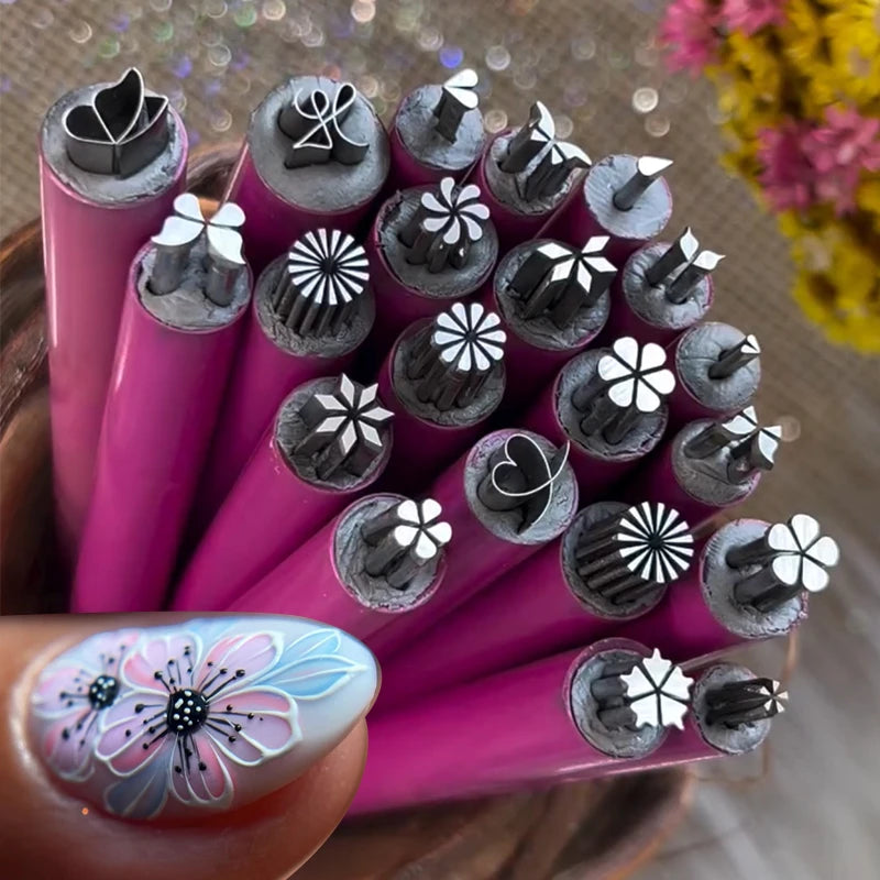 Detachable Nail Art Stamp Pen with Floral Butterfly Pattern for Manicure Crafting