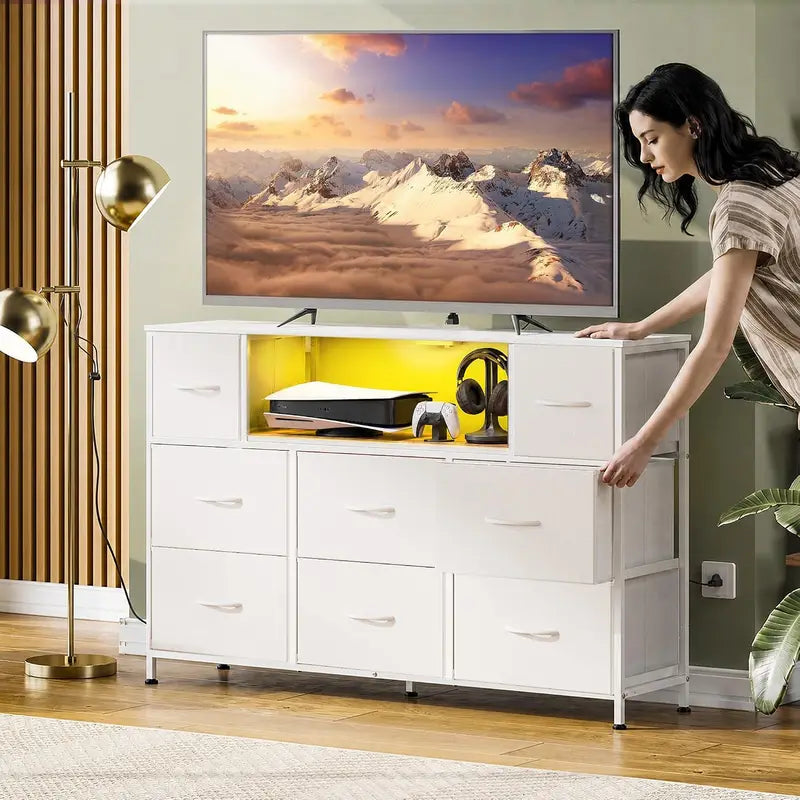 LED TV Stand with 8 Drawers for 55 Inch TV, Multi-Color RGB Lighting