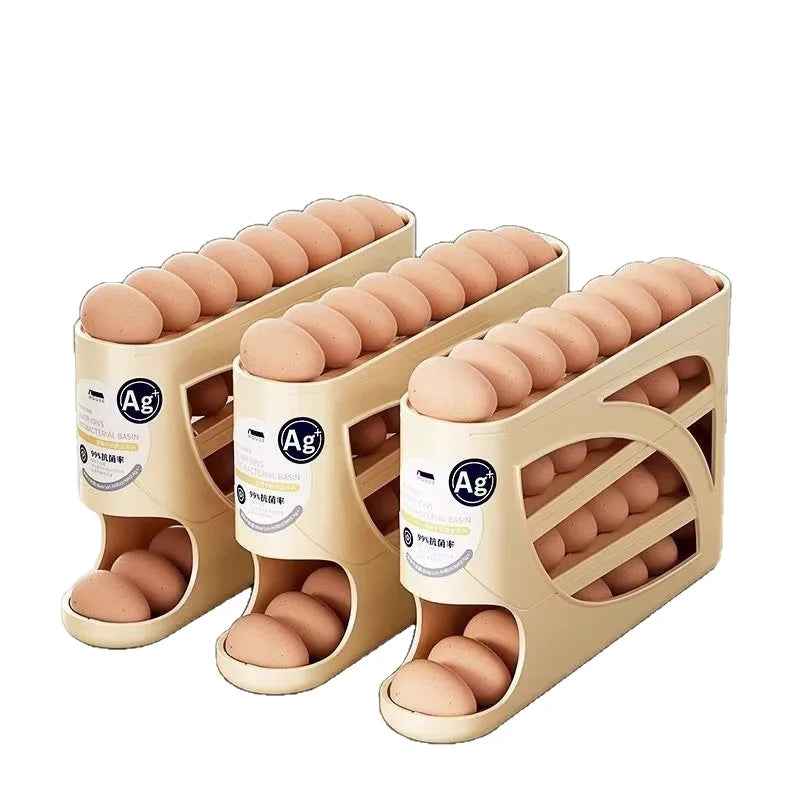 4-Tier Sliding Egg Dispenser Organizer - Space-Saving Fridge & Countertop Holder