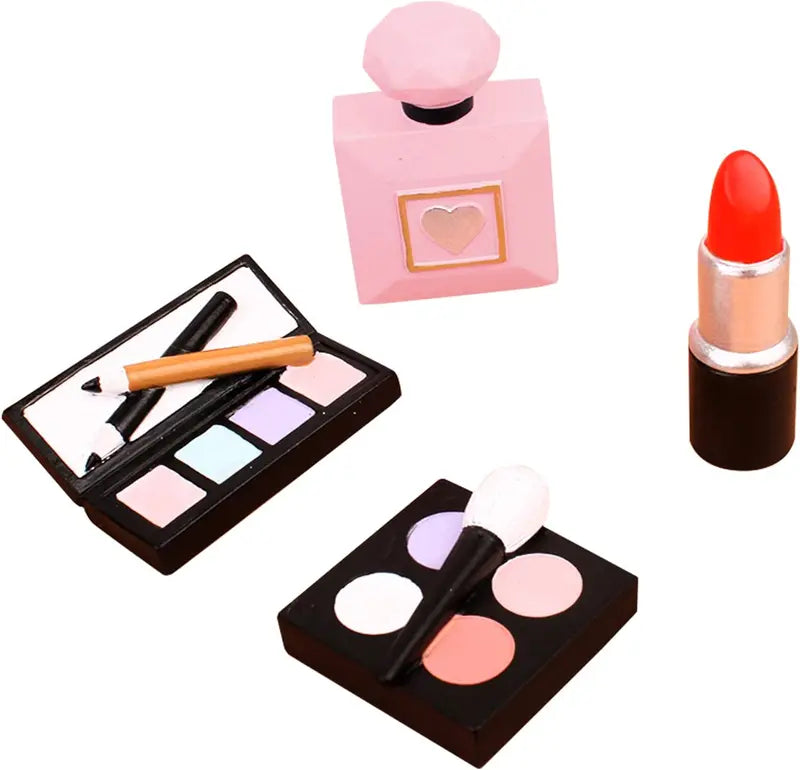 4 Pack Makeup Cake Toppers Resin Cosmetics Lipstick Perfume Bottle Decorations for Birthday Party