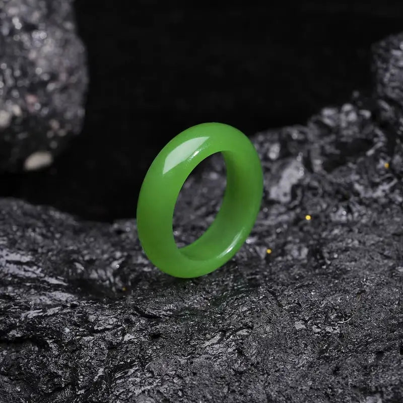 Green Jade Gemstone Ring - 6mm Wedding Band & Lucky Fengshui Jewelry for Her