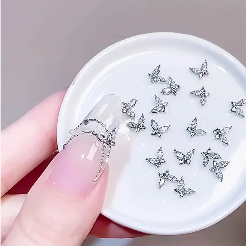 Mini Butterfly Nail Rhinestones Set - Zirconia Nail Art Accessories with Light Luxury Metal Finish