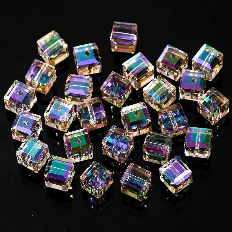 Crystal Cube Beads for Jewelry Making - Shiny AB Glass Spacer Beads