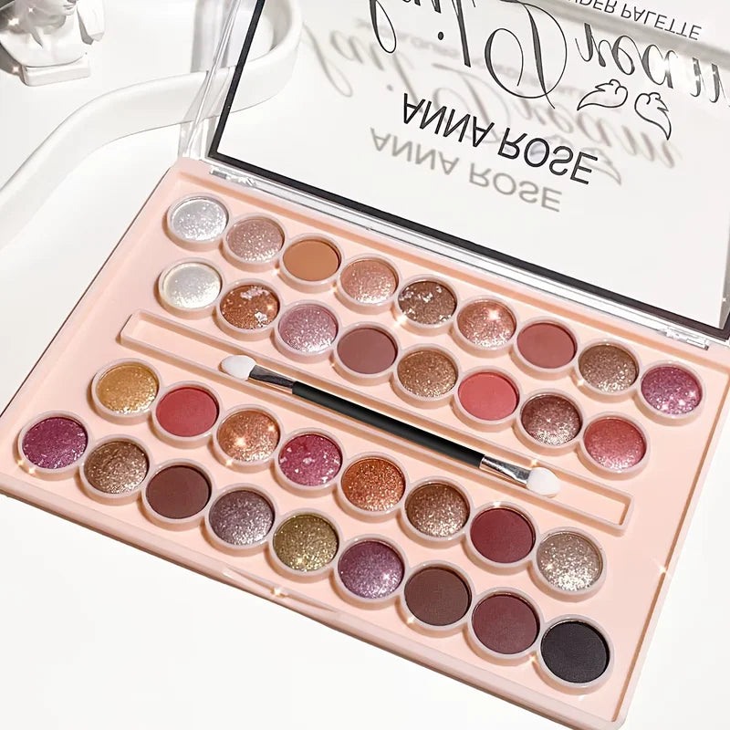 38-Color Eyeshadow Palette with Brush - Waterproof Matte & Shimmer Finishes, Coral & Nude Tones