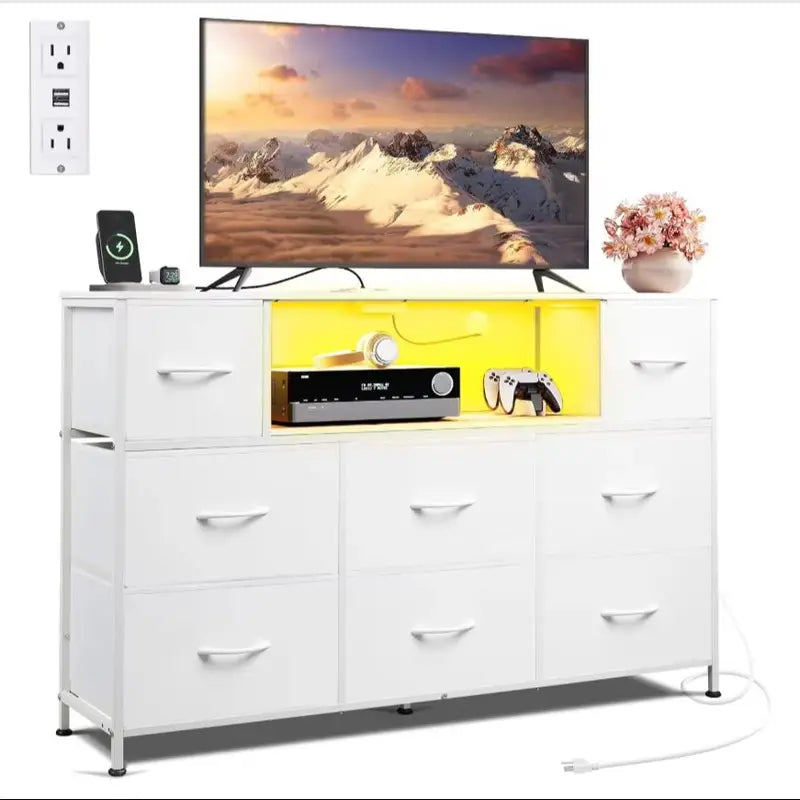 LED TV Stand with 8 Drawers for 55 Inch TV, Multi-Color RGB Lighting