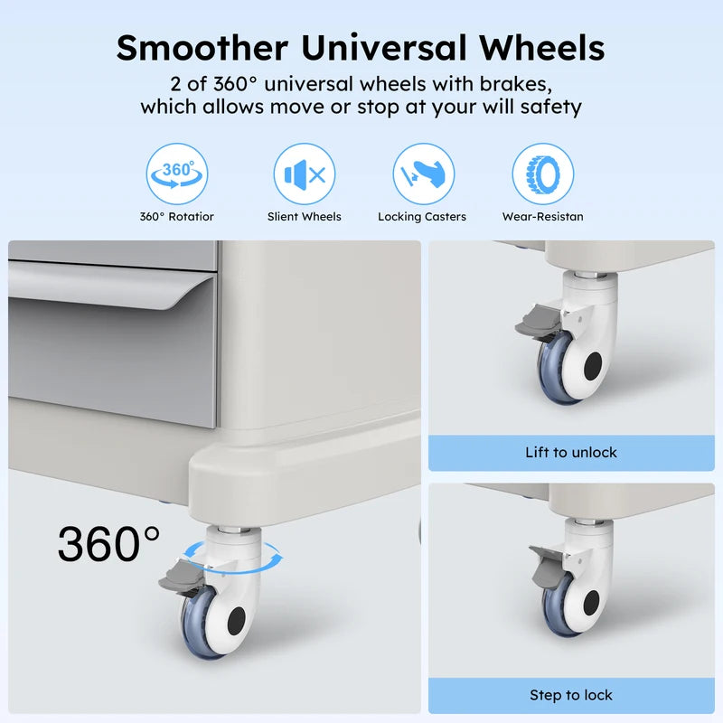Medical Mobile Ultrasound Trolley Cart with 4 Wheels, 110LBS Capacity, Storage & Organizer