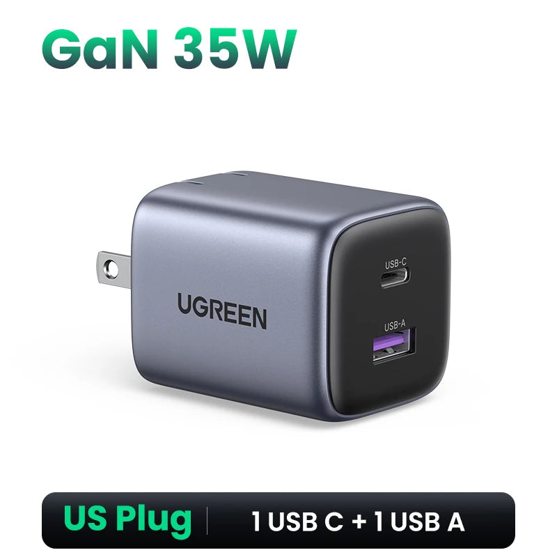 35W GaN USB-C & USB-A Fast Charger for iPhone, Samsung, Xiaomi, iPad Pro - Compact Travel Power Adapter