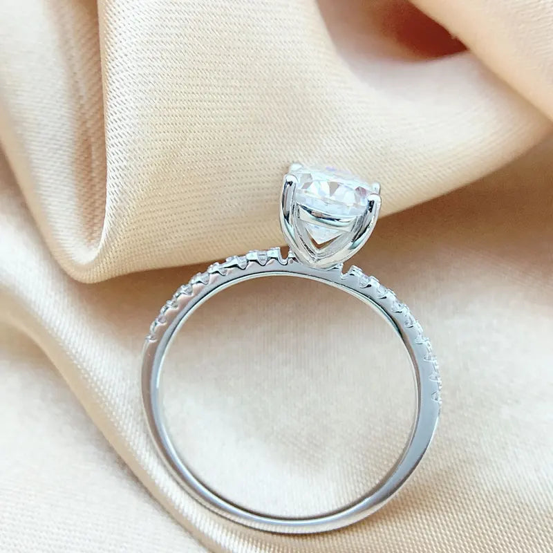 Moissanite Engagement Ring 1-3 Carats Oval Cut Sterling Silver 18K White Gold Plated