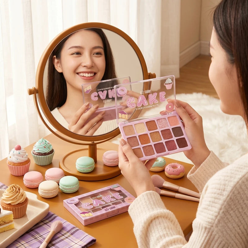 15 Shades Eyeshadow Palette with Matte, Shimmer & Glitter - Pink & Neutral Tones