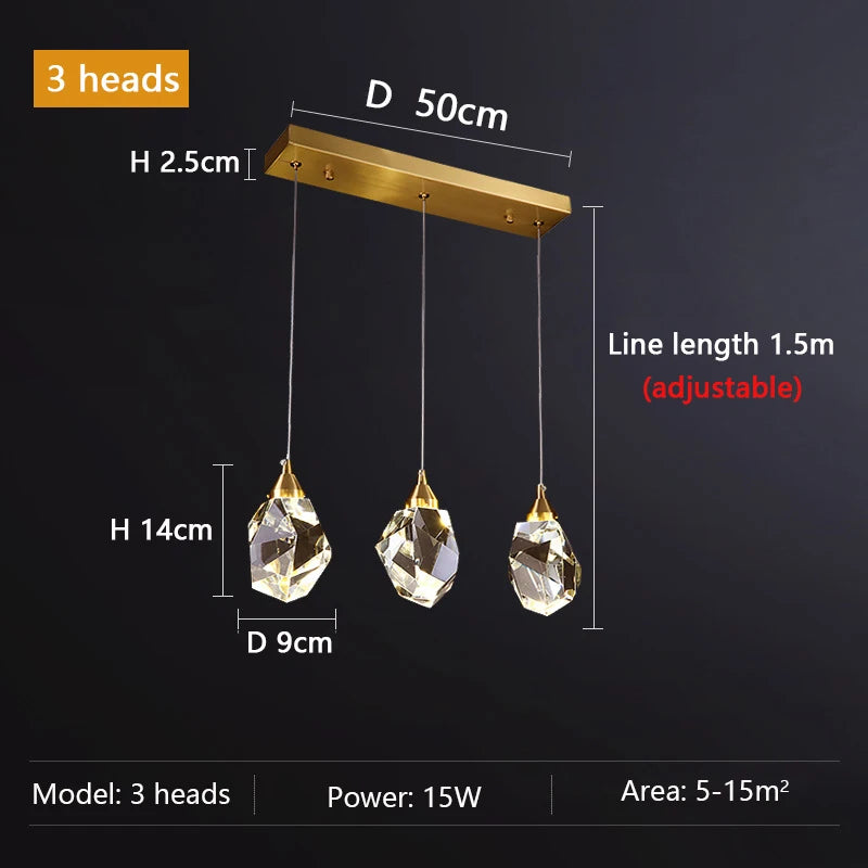 Modern Nordic Crystal Ceiling Pendant Light for Living Room & Home Decor