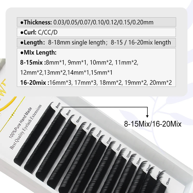Eyelash Extension 12 Lines Tray Silk False Lashes Professional C/CC/D Curl