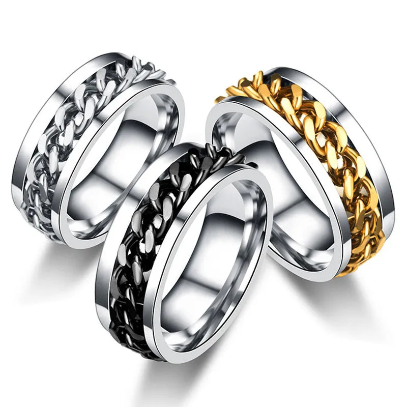 Anti Stress Rotate Freely Chain Ring for Men Stainless Steel Relaxing Fidget Ring