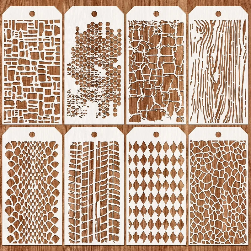 Texture Pattern Painting Stencil Set - 8 Reusable Wall, Wood, Fabric Decor