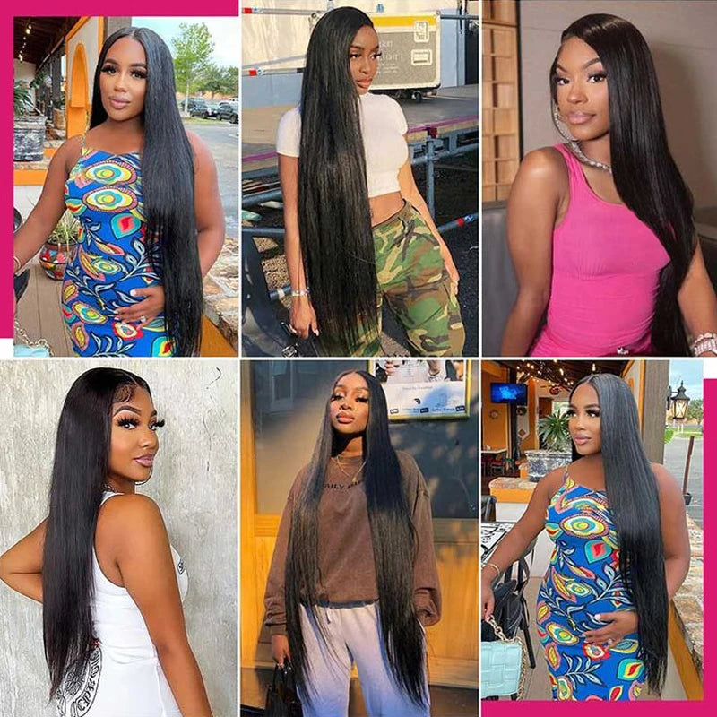 Long 13x6 & 13x4 Lace Front Human Hair Wigs - Bone Straight 30 Inch, Natural Color