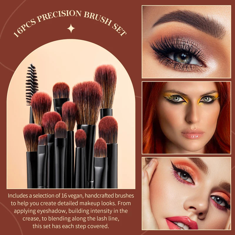 Professional 16-Piece Eye Makeup Brush Set with Synthetic Bristles