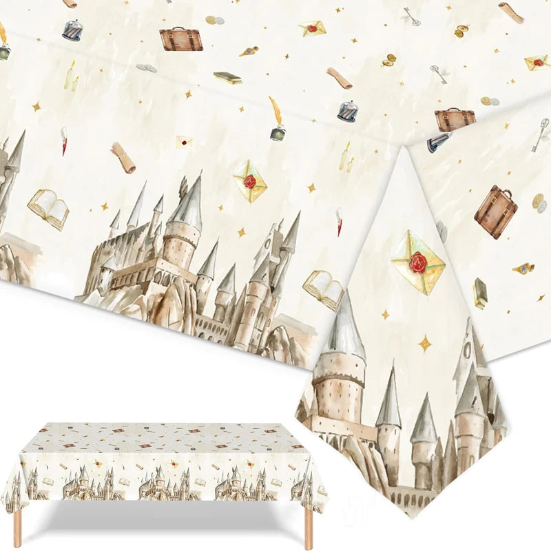 Wizard School Plastic Tablecloth for Magic Themed Birthday Parties - Waterproof & Disposable