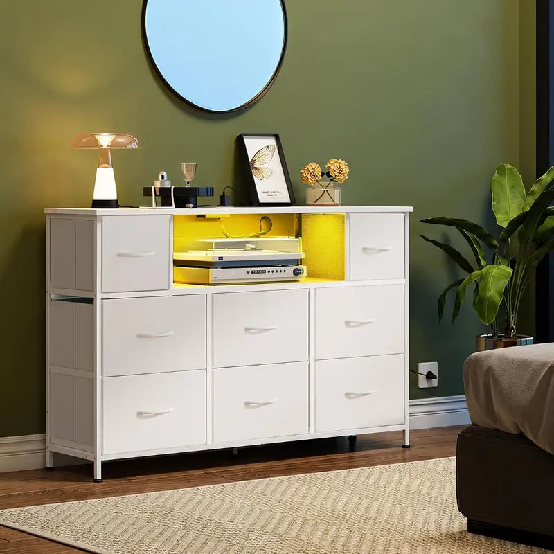 LED TV Stand with 8 Drawers for 55 Inch TV, Multi-Color RGB Lighting