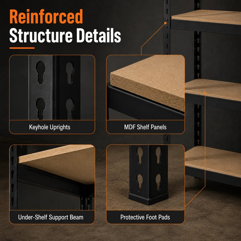 5-Tier Metal Garage Storage Shelving Unit with MDF Shelves - Heavy Duty Black & Green Options, 27.6W x 11.8D x 59.8H