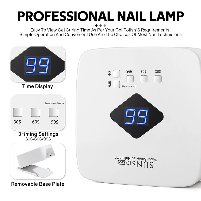 Rechargeable UV LED Nail Lamp 168W with LCD Display & Auto Sensor for Gel Curing