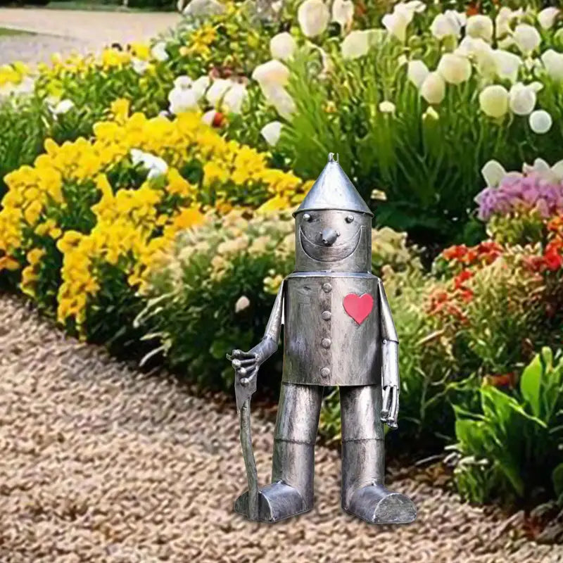 Whimsical Tin Man Garden Statue - Outdoor Yard Decor & Lawn Ornament