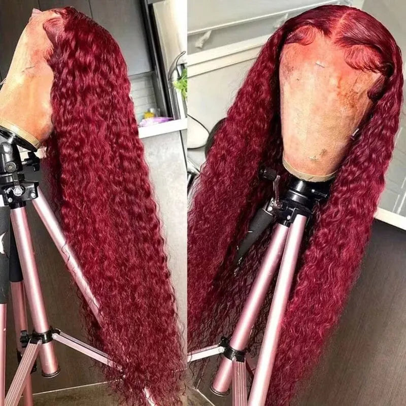 Deep Wave 13x4 HD Lace Front Human Hair Wig - Burgundy 28-34 Inches