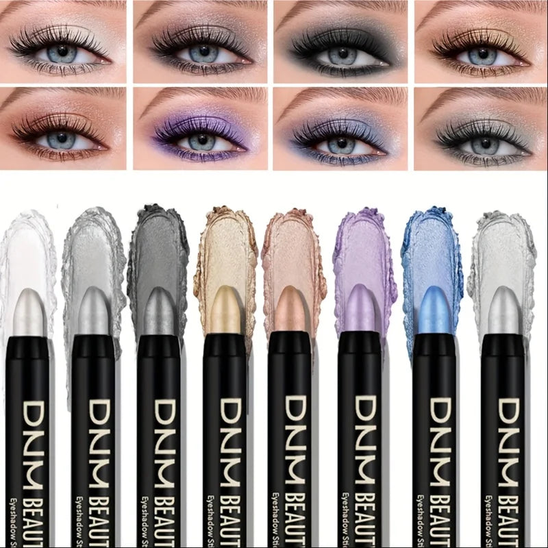 8-Piece Metallic Eyeshadow Stick Set Waterproof Long-Lasting Eye Makeup