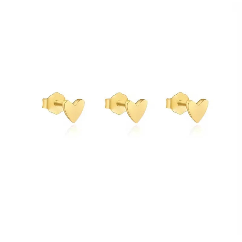 3-Piece Butterfly Back Stud Earrings for Women - Minimalist Heart Jewelry, 14K Gold Plated Silver Color