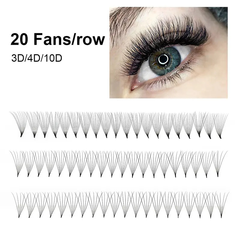 Premade Eyelash Fans - Natural Look, Pointy Base, 5D-10D, 320 Fans