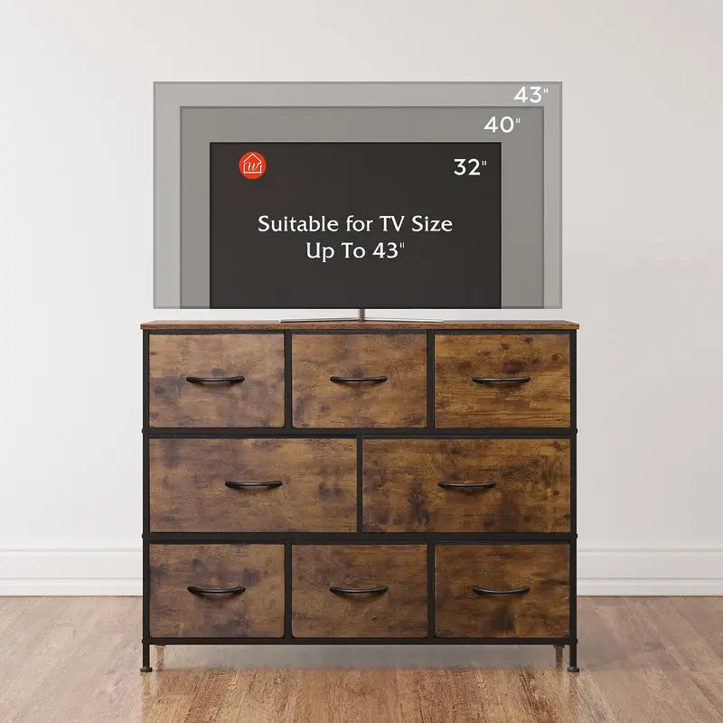 8 Drawer Bedroom Dresser - Wide Storage Chest with Wood Top