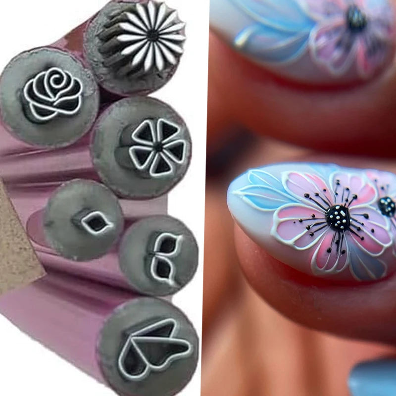 Detachable Nail Art Stamp Pen with Floral Butterfly Pattern for Manicure Crafting