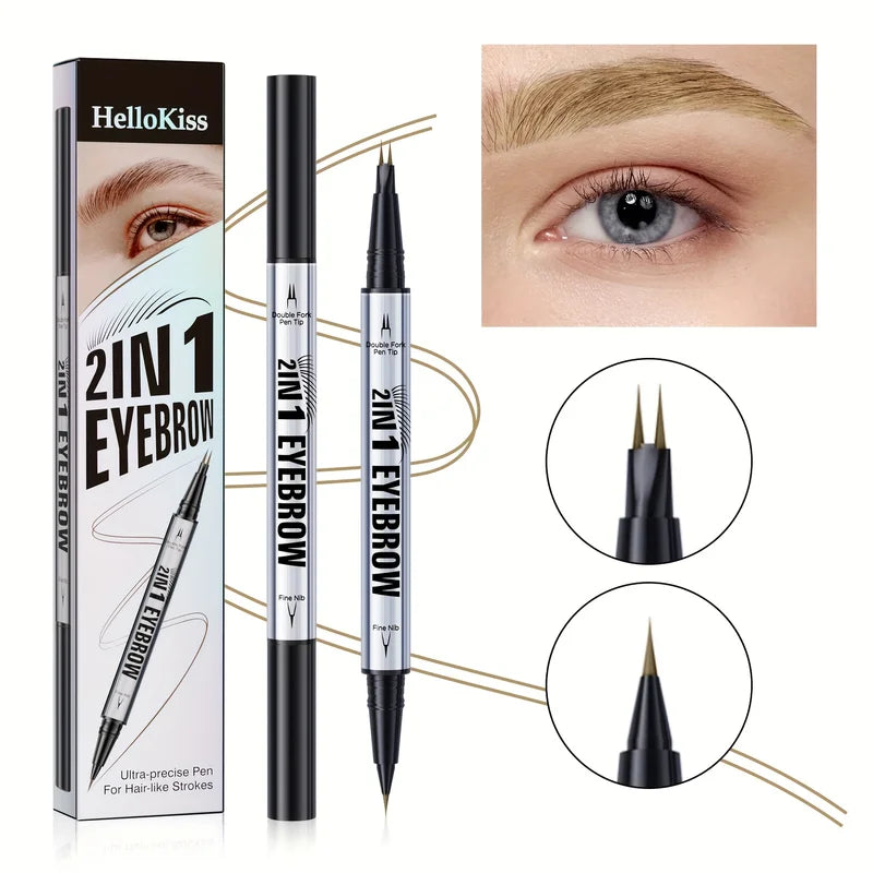 2-in-1 Waterproof Eyebrow Pen with Micro Fork Tip & Precision Brush for Natural Hair Strokes