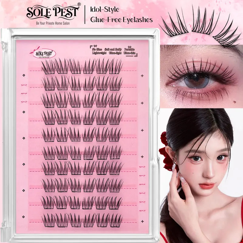 60 Clusters of Natural Cross & Voluminous False Eyelashes - Segmented & Glue-Free