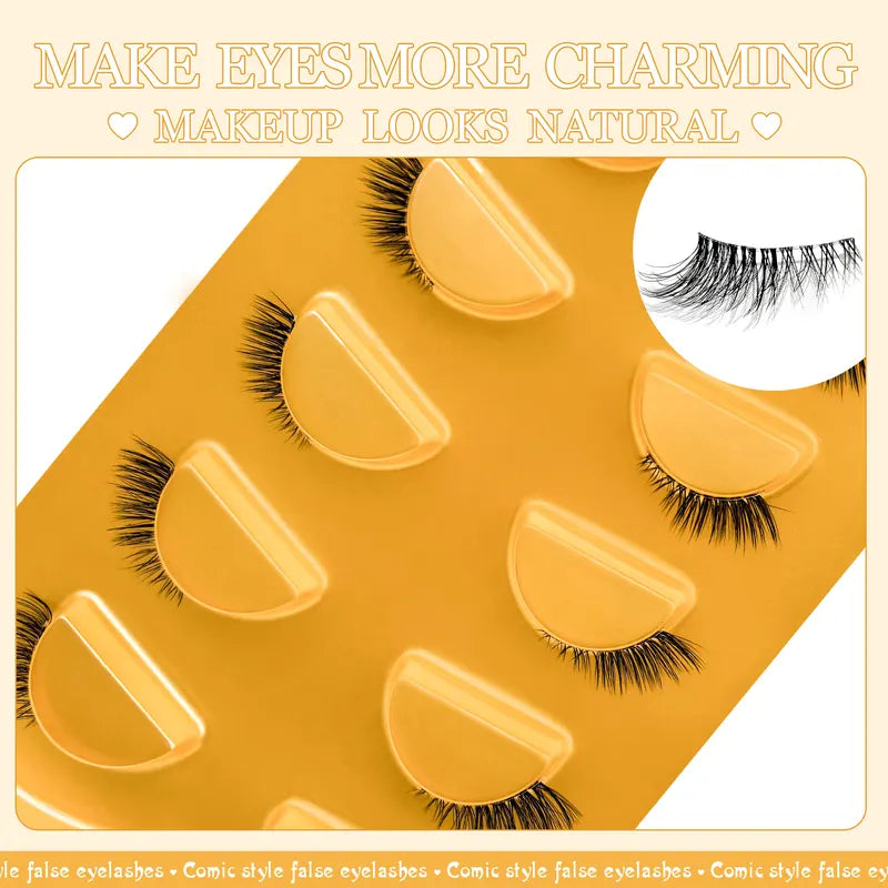 Natural Short Eyelashes with Transparent Strips - 5 Pairs, 3-10mm Eyelash Extensions for Daily Wear
