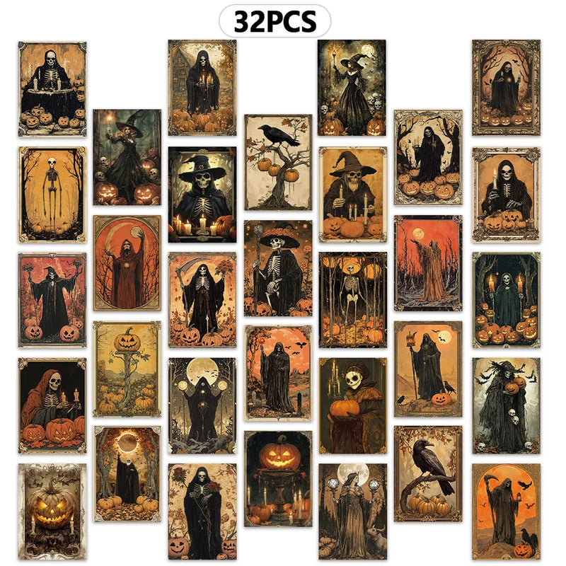 Vintage Halloween Postcards Set - Horror Pumpkin Collectible & Mailable Gifts