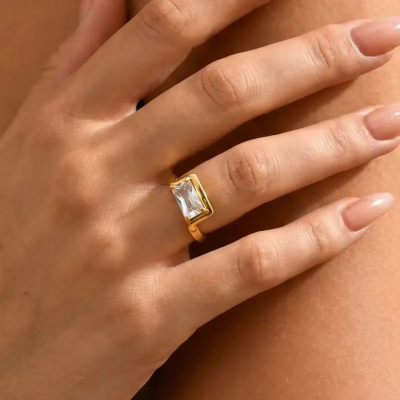Stainless Steel Floating Zircon Ring for Women - Geometric Vintage Jewelry