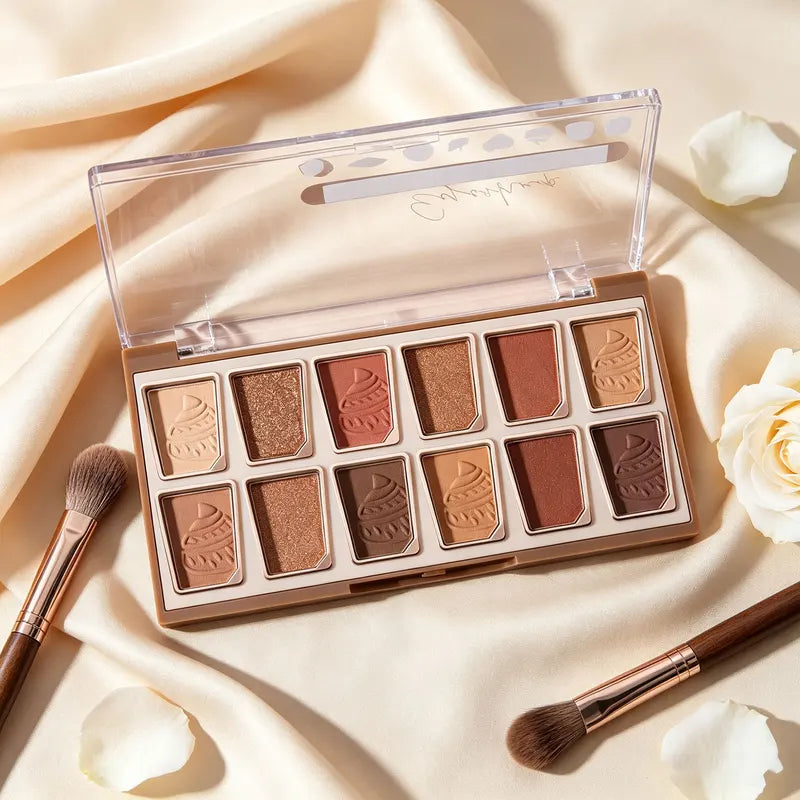 12 Colors Eyeshadow Palette Matte & Shimmer Creamy Powder with Dessert Embossed Pattern, Long Lasting Waterproof Makeup for Daily & Party Looks