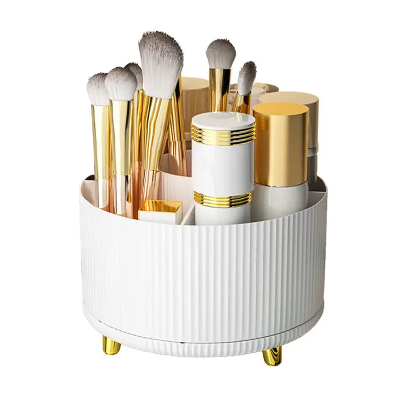 Rotating Makeup Brush Holder Organizer with 5 Compartments for Dresser Bathroom Office