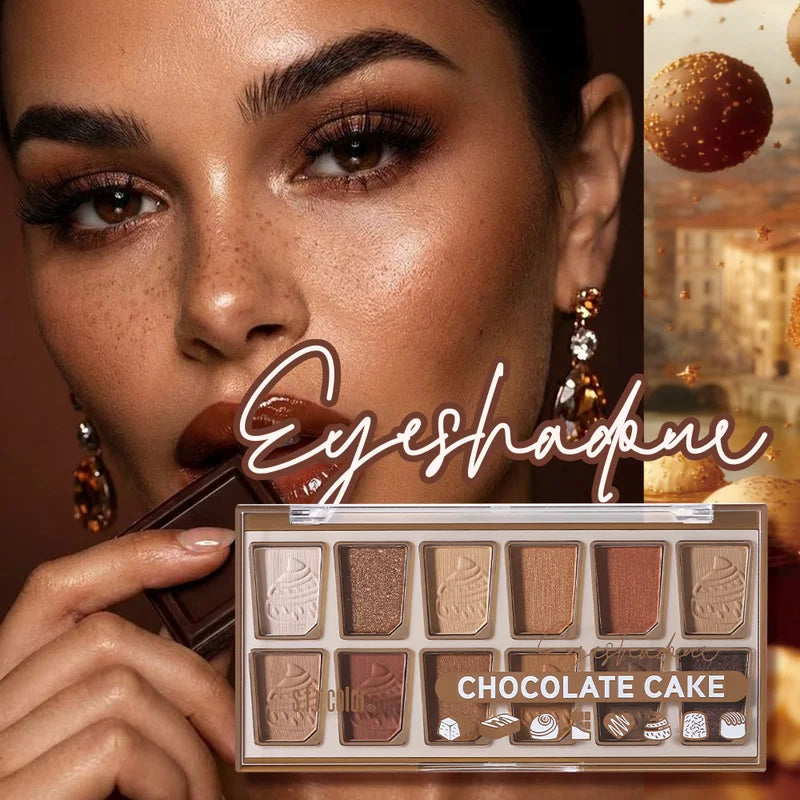 12 Colors Eyeshadow Palette Matte & Shimmer Creamy Powder with Dessert Embossed Pattern, Long Lasting Waterproof Makeup for Daily & Party Looks