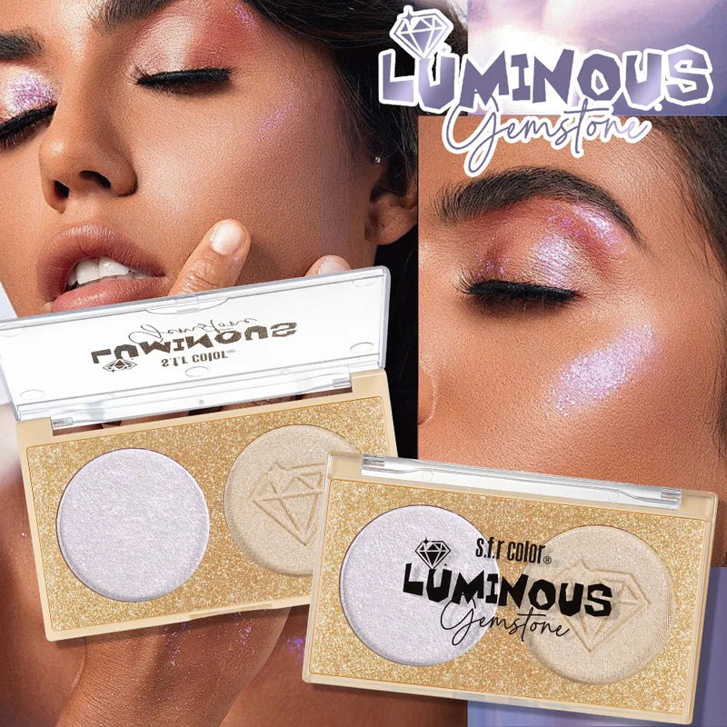 Dual-Shade Diamond Embossed Highlighter Palette - Shimmer Metallic Glow for Face & Body