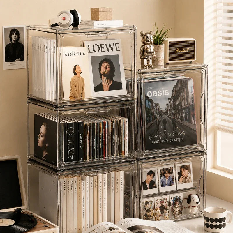 Transparent Storage Box Organizer for Books CDs Albums Display Case Acrylic Dustproof
