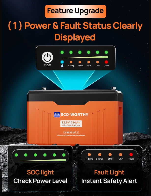 12V 314Ah Lithium Iron Phosphate Battery with Bluetooth Monitor for Off-Grid RV